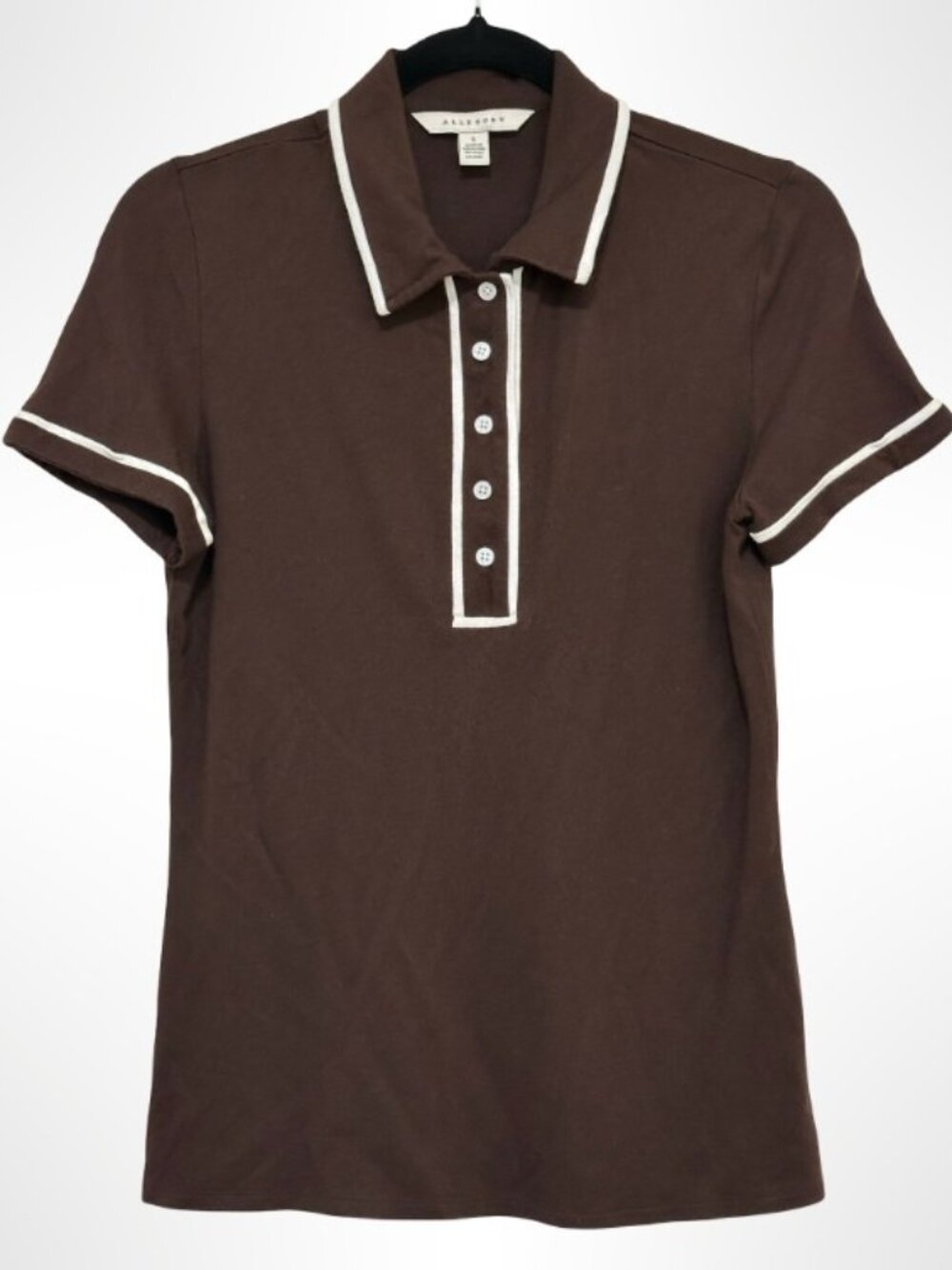 FORTH & TOWNE ALLEGORY Tipped Knit Short Sleeve Modal Polo Shirt Brown Size S